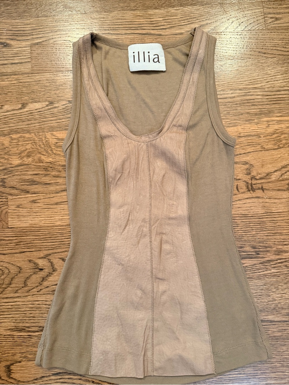 Illia Two-Tone Tan Genuine Leather Panel Ribbed Tank